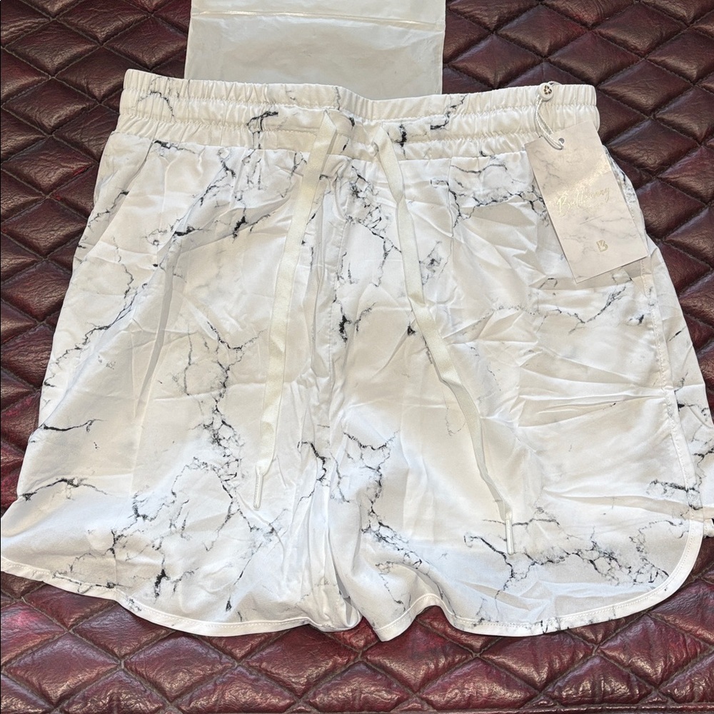 BuffBunny White Marble Athletic Shorts